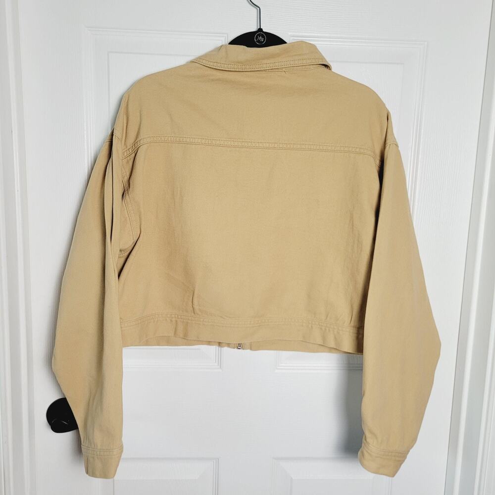 Lilac Sunset Jacket Womens XL Tan Cropped Zip Front Utility Pockets Casual - Picture 5 of 9